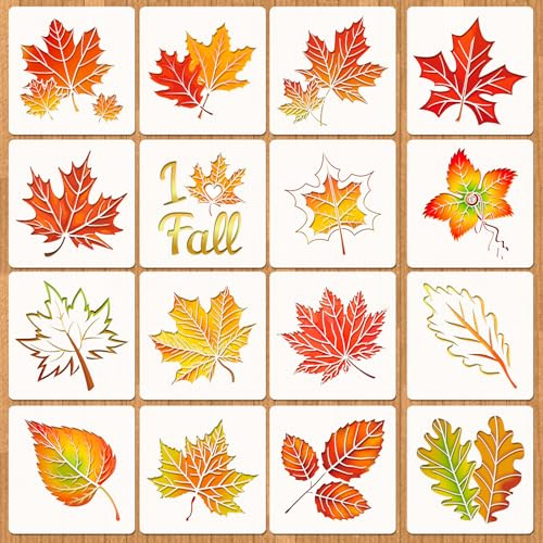 HOWAF 16 Schablonen Herbst Herbstblätter Schablonen, Herbstdeko schablonen Malen Herbstblätter Deko Kunststoff Malschablonen Wiederverwendbare DIY für Fenster Bastelset Herbst Basteln Mit Kindern