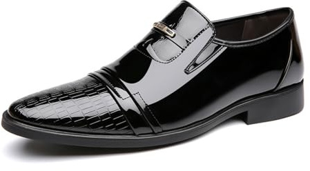 Scarpe Eleganti da Uomo in Vernice Lucida, Mocassini Classici Casual da Lavoro da Matrimonio,Nero,46 EU