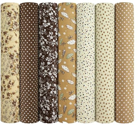 FENGCHUANG 7 Stück Baumwollstoff 50 x 50 cm Khaki | Vorgeschnittene Stoffpakete Patchwork mit Blumenmuster zum Quilten DIY Basteln Handwerken Puppenkleidung