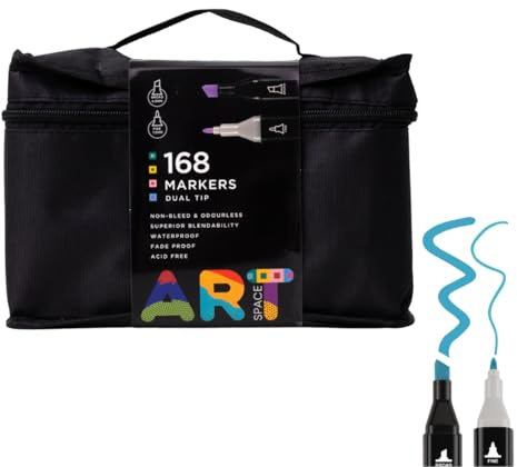 Artspace 168 Dual Tip Markers with Carrying Handle Fine & Broad Tip Colouring Pens for Adults and Kids Colouring Books Drawing Painting Sketching Highlighting