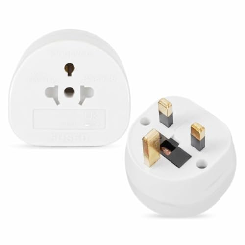 UK 3-Pin Shaver Adapter Plug, White, 1 Pack, 13A Fused, EU/US 2-Pin to UK 3-Pin Converter, for Electric Toothbrush, Shaver, Bathroom Use, Appliances from USA, Europe, Australia, Japan & More