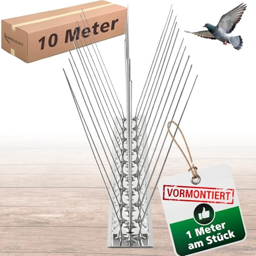 PRIOstahl Taubenabwehr Vogelabwehr 3-reihig 10 Meter (10 x 100cm) vormontierte & einsatzbereite Spikes inkl. Kabelbinder Profi Vogelschreck für Tauben & kleine Vögel wetterbeständig aus Edelstahl V2A