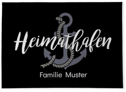 fotobar Fußmatte personalisiert mit Namen – Heimathafen, maritim – 5 mm, waschbar 30 °C, rutschfest – Geschenk für Küstenliebhaber zum Einzug, 70 x 50 cm