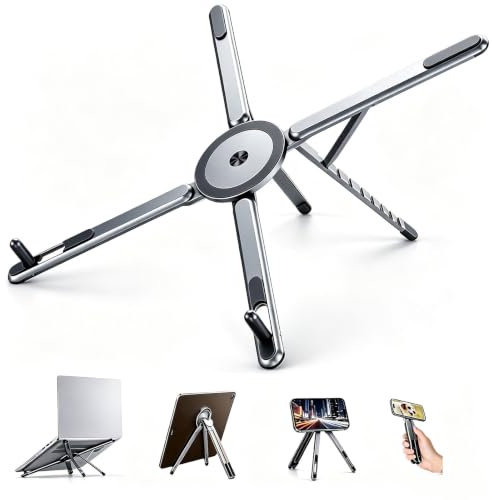 Seravynn Laptop ständer Faltbar und tragbarer 3-in-1 Aluminium Laptop Stand | 8-Stufe höhen- und winkelverstellbarer Laptop Stand, kompatibel mit MacBook Air, iPad, Surface, geeignet für 4‑17”Geräte