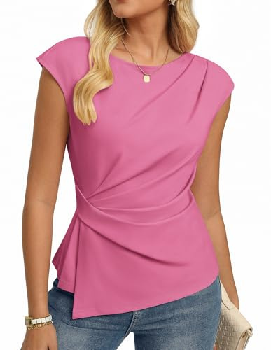 GRACE KARIN Top estivo da donna a maniche corte, girocollo, casual, tunica camicette increspate camicia da lavoro