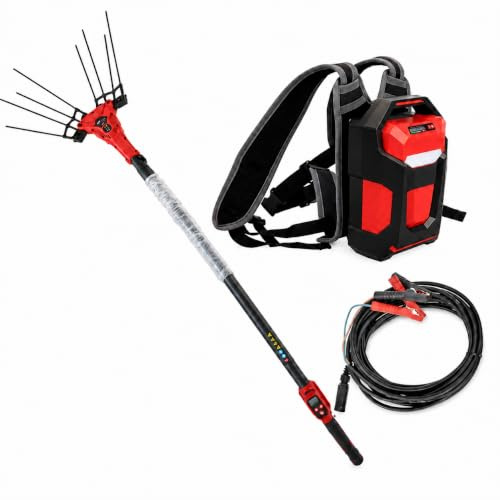 pedenencelia Abbacchiatore Elettrico per Olive, Macchina Raccogli Olive 250 W/600 W con Asta Telescopica 2 M–3 M, 6 Livelli di Vibrazione Regolabili, Manico con Display LED, Batteria A Zaino 250w
