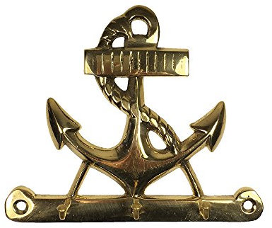 zeitzone Wandgarderobe Anker mit 3 Haken Garderobe Maritim Messing 13x15,5cm