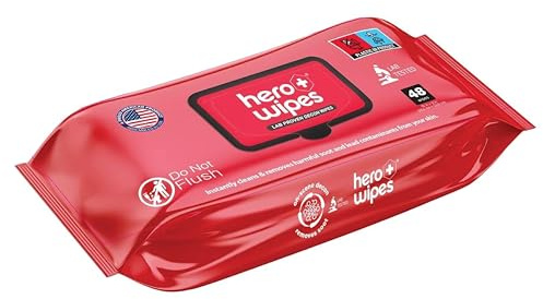 Hero Wipes On Scene Decon Body Wipes for Firefighters (48 Count) - 98% Carcinogen Removal - Natural Alcohol Free Formulation Removes Soot, Smoke and Toxins - Made in USA