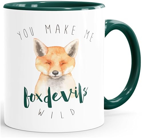 MoonWorks Kaffee-Tasse Geschenk You make me fox devils wild Liebe Spruch lustig verliebt Love Quote Freund Freundin Gruen unisize