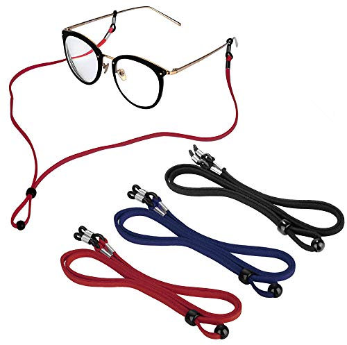 Zingso 3 Stück Brillenband Sport schwimmfähig, PU Leder Brillenkordel Brillenbänder Brillenkette Anti-Rutsch Eyewear Strap für Lesebrille, Sonnenbrille und Sport (Schwarz+Rot+Dunkelblau)