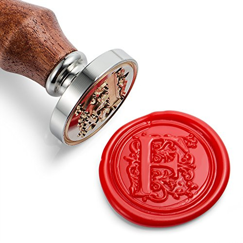 Mceal Wachssiegelstempel, Silberner Messingkopf mit Holzgriff, königlicher Buchstabe A bis Z (Buchstabe F)