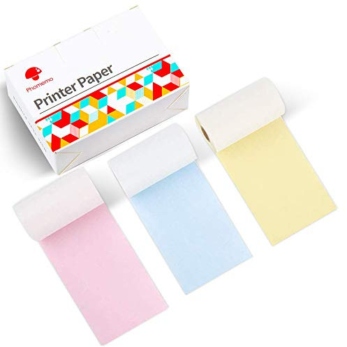 Phomemo M02 M02PRO M02S M03 M03AS M04S M04AS Paper Figur schwarz auf gelb/blau/rosa, 3 Rollen