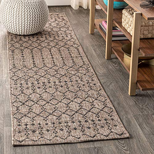 Jonathan Y SMB108D-28 Ourika Marokkanischer Geometrischer Strukturierter Webteppich für drinnen und draußen Natur 60 cm x 240 cm Läufer, Bohemian, pflegeleicht, Wohnzimmer, Garten, Nicht fusselnd