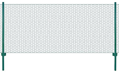 vidaXL Maschendrahtzaun mit Pfosten Komplett Set Maschendraht Zaun Zaunset Gartenzaun Drahtzaun Gehege Kaninchendraht Stahl 25x0,5m Grün 13mm