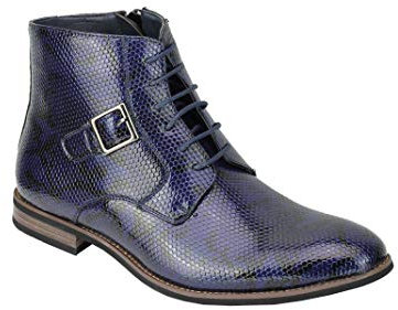 Patent Leather Faux Lucida Pelle di Serpente Uomo Stivaletti Zip & Scarpe Stringate Chelsea Dealer [A2074H-NAVY-45]