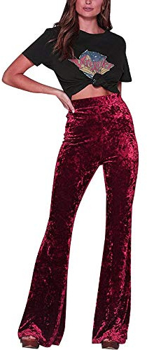 Vintage Damen High Waist Gold Samt Glockenhose Damen Weites Bein Flare Lange Hosen Abend Party Wear