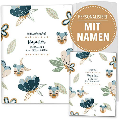 OLGS U-Heft und Impfpasshüllen Set 3-teilig Awesome World | Untersuchungsheft & Impfpass Hüllen, Babygeschenk personalisierbar mit Namen - Uhefthülle, Impfpasshülle personalisiert, Magical Flower