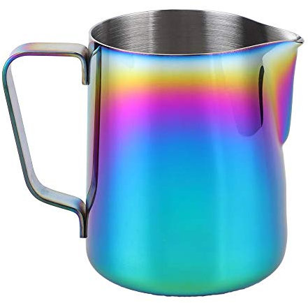 Jarra para hacer espuma de leche de acero inoxidable de 350 ml, jarra para hacer espuma, taza de café, jarra para espumador de leche con Latte Art(Multicolor)