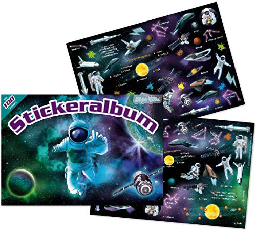 Stickeralbum mit 100 Sticker * WELTRAUM * als Geschenk oder zum Basteln | 72021 | Space Weltall Astronaut Kindersticker Aufkleber Stickerbuch für Kinder
