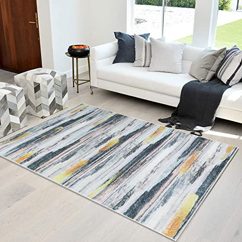 Tinyboy-hbq Teppich Wohnzimmer Schlafzimmer Kurzflor Moderner Teppich Weich rutschfest Streifenmuster Abstrakt Teppiche Groß (Mehrfarbig, 120 x 160 cm)
