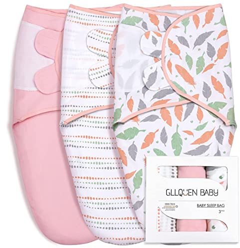 GLLQUEN BABY Baby Swaddle Wraps for 0-3 Months Newborn,Oeko-tex100,100% Breathable Organic Cotton Fabric Swadding Blankets,3 Pack(Pink)