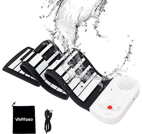 Vhffoso Piano enroulable à 49 touches avec sac de transport, 8 tons différents, batterie au lithium rechargeable intégrée, haut-parleurs 2 W intégrés, piano portable, piano de voyage