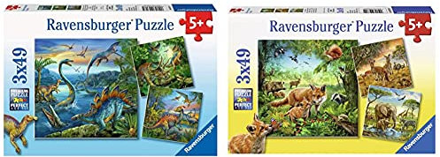 Ravensburger Kinderpuzzle 09317 - Faszination Dinosaurier - 3 x 49 Teile & Kinderpuzzle 09330 - Tiere der Erde - 3 x 49 Teile