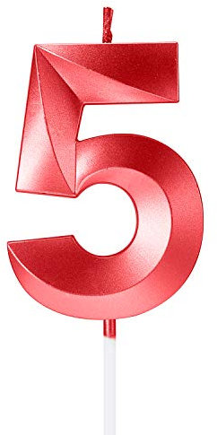 Metallic Red 5 Number Numeral Candles - Birthday Cake Topper