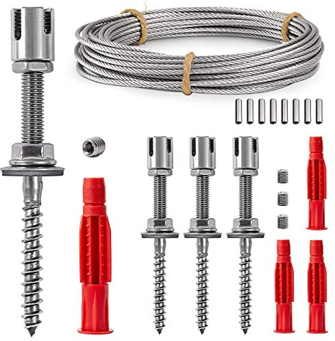 GARDELI® Rankhilfe aus Edelstahl für Kletterpflanzen, Profi-System als Komplettset mit Wandhaltern und 3mm Stahlseil (4 Halter, 6m Seil)