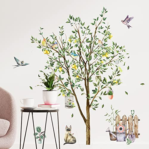 Lemon Tree Wall Decals Green Leaves Wall Stickers Living Room Bedroom Sofa TV Background Wall Art Decor