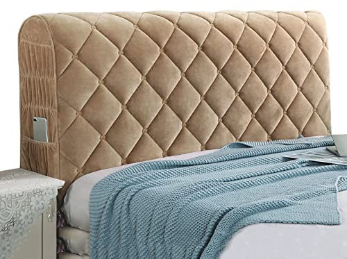 TFBH Bettkopfbezüge Tagesdecken Für Kopfteil King Queen Doppelt Verdicken Bettkopfteil Hussen Luxus Bettbezug Bettkopfteil Schonbezug Leder/Holz Bettseite Schutzhülle,Brown-HeadboardLength:180cm/70in