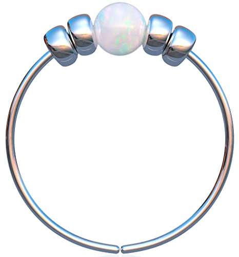 dünn Silberner Nasenring - 24G 7mm Ring 2mm Weiß Opal - 925 Silber Piercing Schmuck