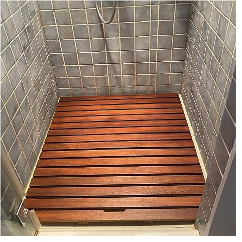 Caillebotis de Douche en Bois de Teck, Tapis de bain surélevé en bois pour douche intérieure, grand tapis de bain antidérapant à plateforme en ardoise pour douche extérieure/camping-car, 21 24 25 26