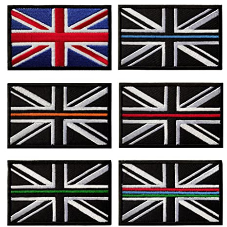 Lot de 6 écussons tactiques brodés avec motif drapeau du Royaume-Uni Motif ligne bleu/rouge/vert