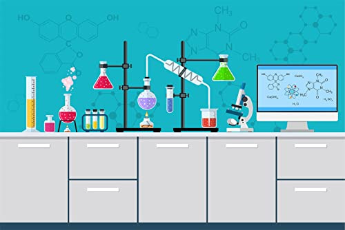 BELECO 2.1x1.5m Hintergrund für Geburtstagsfeiern mit Chemie-Wissenschaft, Stoff, Cartoon-Chemielabor Ausrüstung, Wissenschaftsforschung, Hintergrund, Banner, Foto-Requisiten