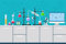 BELECO 2.1x1.5m Hintergrund für Geburtstagsfeiern mit Chemie-Wissenschaft, Stoff, Cartoon-Chemielabor Ausrüstung, Wissenschaftsforschung, Hintergrund, Banner, Foto-Requisiten