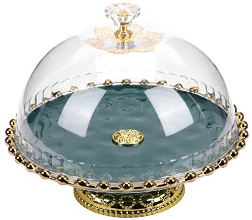 Cabilock Plato para tartas con campana de pie, de cerámica, con capucha, color verde oscuro, para tartas, para pan, postre, tartas, comida, a prueba de polvo, para restaurante, hogar, fiesta