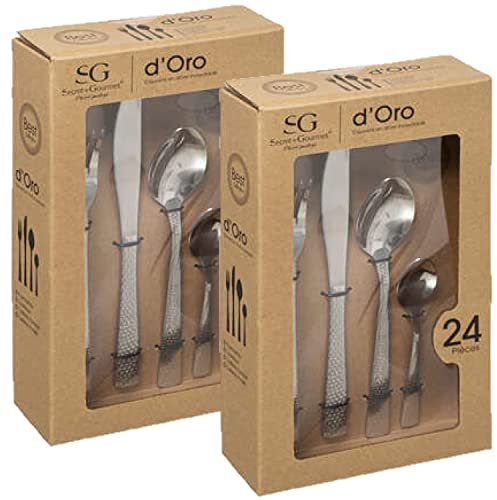 Set di 2 casalinghe in acciaio inox D'oro, 48 posate in argento