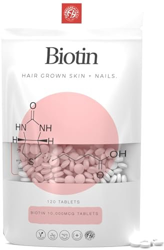 Fitness Health Biotin 10.000mcg 120 Tabletten – Ergänzung für Haare, Haut und Nägel für Frauen & Männer – Reines Biotin mit maximaler Stärke – B-Vitamin – hochfestes veganes Biotin – GMP-geprüft