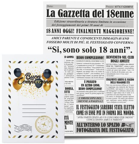 Idea Regalo Compleanno Originale 18 Anni Uomo - Giornale La Gazzetta Del 18 Enne - Maxi Biglietto Auguri 18 Anni Uomo - Idee Regali Compleanno Originali - Gadget Scherzi Biglietti Divertenti per Lui