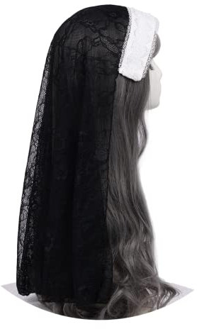 BPURB Damen Nonne Cosplay Kopfbedeckung Zubehör Halloween Kostüm Nonne Hut für Karneval Party Rolle Paly (Schwarz-1)