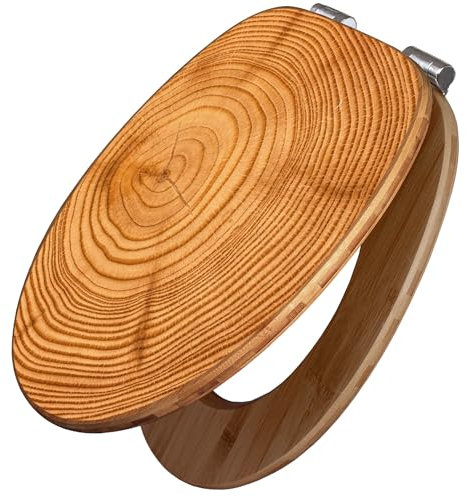 banjado Design WC Sitz Bambus Absenkautomatik 45,8x37,5cm / Toilettendeckel mit Absenkautomatik Holz/hochwertiger Bambus Klodeckel/WC-Sitz für gängigen Toiletten/Motiv Baumstamm