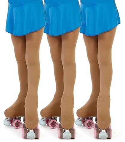 AQUILONE 100 Denier Skating Strumpfhose, Mädchen Skating Kunstturnen Skating Strumpfhose, 3D Mikrofaser Sport Socken mit Skate Cover Muster - Made in Italy - 3 Paare (Natürlich, 12/14)