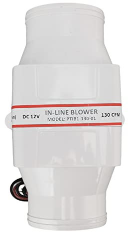 Pyhodi 12-V-Elektro-Inline-Gebläse, Hocheffizientes Mutifuctional-ABS-Schalen-Marineboot-Inline-Bilgenluftgebläse Marine-Kabinenmotor-Belüftungsgebläse für Abluftventilator (4 Zoll)