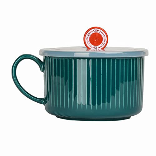 Cteahrow Bol à ramen en céramique avec couvercle, bol à céréales portable bol à soupe japonais bol à nouilles instantanées avec poignée 1000 ml (Vert)