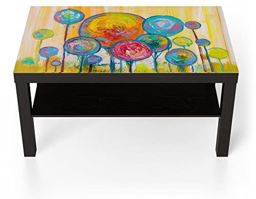 DEQORI Glastisch | schwarz groß 90x50 cm | Motiv Baumkronen nach Kandinsky | ausgefallener Beistelltisch aus Glas | Hochglanz Couchtisch fürs Wohnzimmer | moderner Couch Tisch mit Design