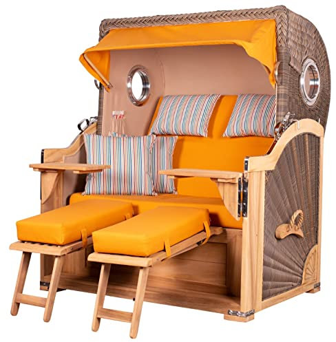 bene living Strandkorb-Set Königssee Teak Bullauge - PE grau - Modell 586 - Liftersystem
