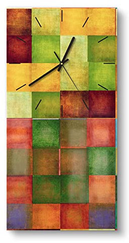 DEQORI Glasuhr | horizontal 30x60 cm | Motiv Bunte Farbquadrate | große XXL Design Uhr aus Glas | leise Wanduhr für Wohnzimmer & Küche | moderne Hingucker Uhr für die Wand