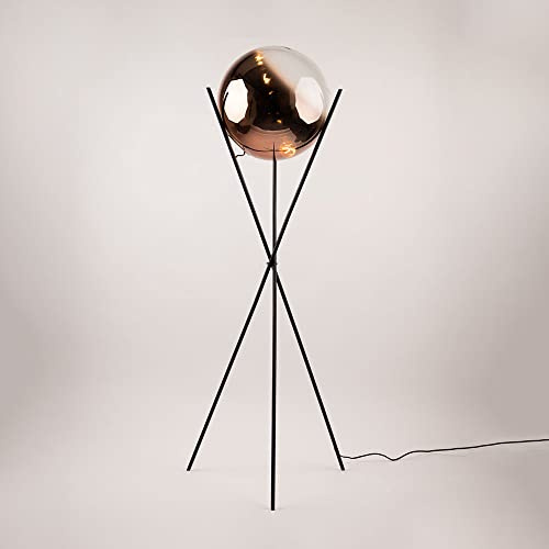 s.luce Orb Tripod Glaskugel Stehlampe Dreibein Wohnzimmerlampe Dimmbar, Glasfarbe Kupfer Verlauf, Dreibein Schwarz