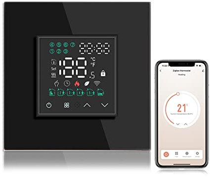 BSEED Smart Home, WiFi Raumthermostat Heizung(Zigbee Hub Erforderlich) programmierbare Temperatursteuerung für Wasser Fußbodenheizung, Alexa Google Home Tuya kompatibel ohne Batterien Schwarz